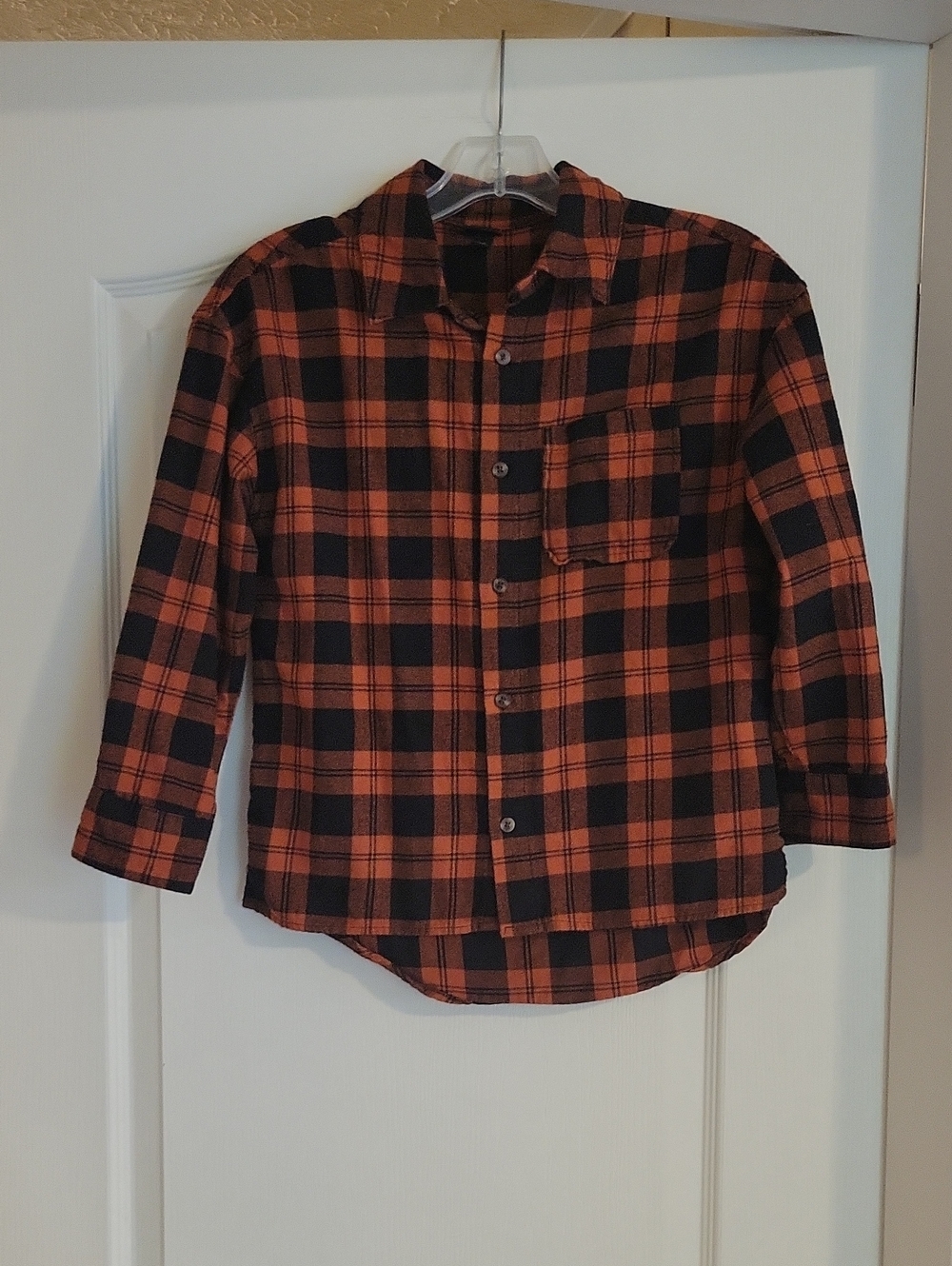 Boys Orange and Black Plaid Flannel Shirt